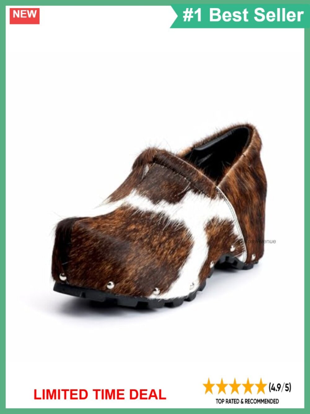 Handcrafted Calf Hair Print Leather Mules with Arch Support Platform Clogs